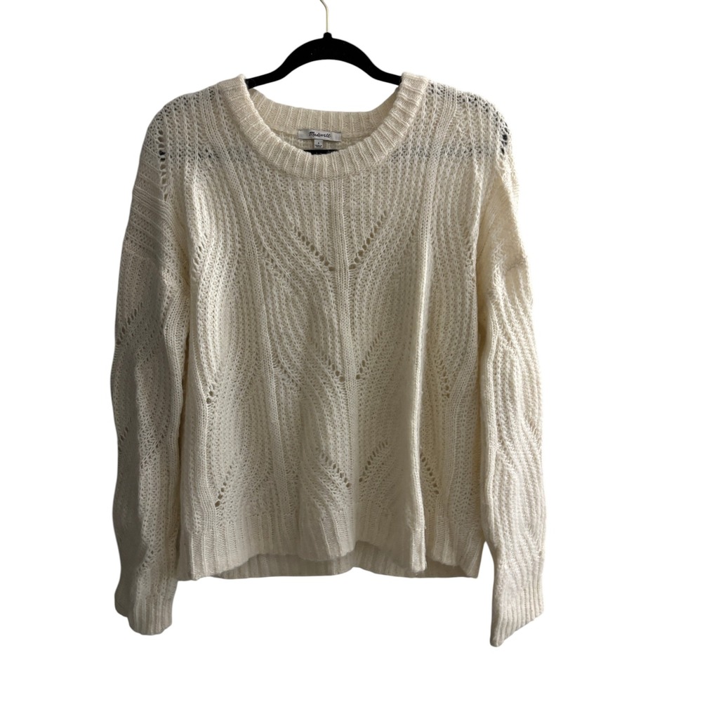 Madewell Cream Alpaca Blend Pointelle Cable Knit Sweater Small CKP452037329